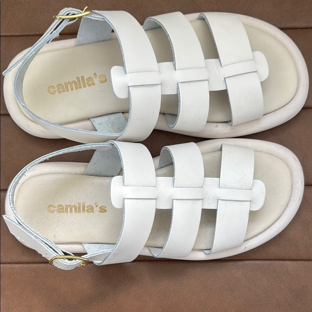 Camilla White Kids Sandals with Gold Buckle